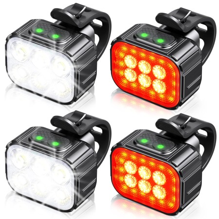 Bike Lights Set Super Bright, CIRYCASE USB Rechargeable Bike Light with Spot & Flood Beam, IP65 Waterproof Cycle Lights for Night Riding, DIY 2 x 4 + 2 x 6 Lighting Modes Bike Lights Front and Back-2 Sets