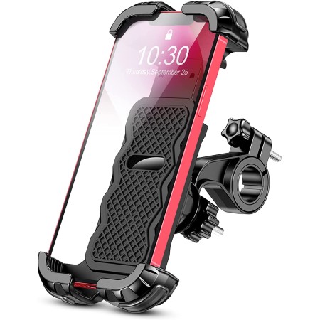 CIRYCASE Soporte Movil Bicicleta, Actualización [Protección Ccompleta & Bloqueo Seguridad] Soporte Movil Patinete Electrico Giratorio 360°, Soporte Movil Moto/Scooter Ampliamente para 4.7-6.8" Móvil