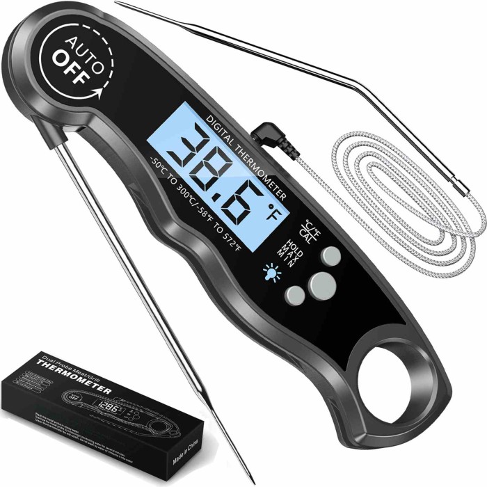 CIRYCASE Digitales Grillthermometer Fleischthermometer, 2S Schnelle  Reaktion Küchenthermometer mit 2 Lange Sonde, LCD-Bildschirm & Magnet