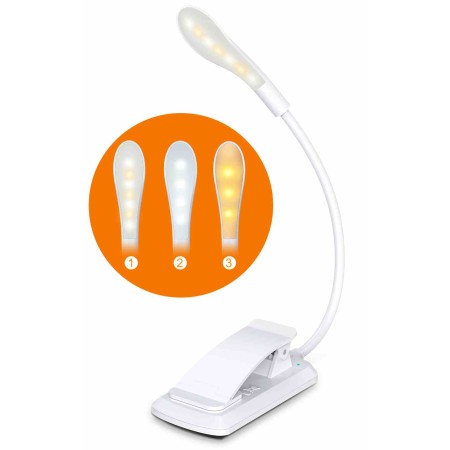 CIRYCASE Leselampe Buch Klemme, 7 LEDs USB Wiederaufladbare Buchlampe, Augenschutz Dimmbare Mini Klemmleuchte, 3 Lichtmodi, Berührungsschalter, 360° Flexibler Schwanenhals für Nachtlesen ins Bett