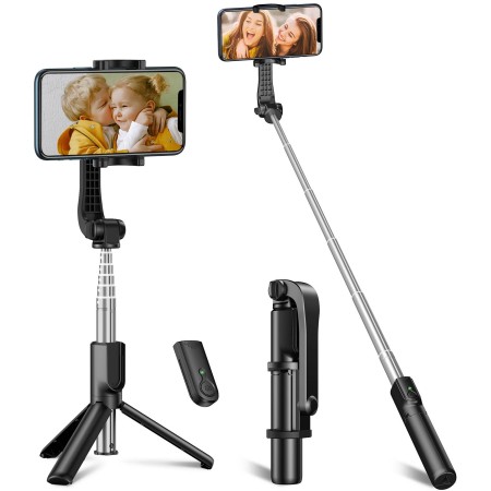 CIRYCASE Selfie Stick Stativ, 360° Drehbar & Ultrastabilem Bluetooth Selfie-Stange Stab Erweiterbar Handy Stativ mit Fernauslöser, Mini Selfiestick Kompatibel mit iPhone 13 Pro/12/11/X/8, Samsung, usw