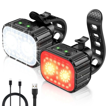 CIRYCASE Luci Bici Anteriori & Posteriori, USB Ricaricabile Luce Bici Super Luminosa, Impermeabile IPX6 Luci Bicicletta LED per Guida Notturna, 8+12 Modalità di Illuminazione, Maggiore Durata Batteria