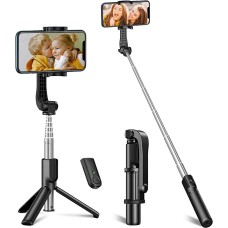 CIRYCASE Tripode para Movil, 3 en 1 Extensible & Portátil Selfie Stick con Control Remoto Bluetooth Desmontable, 360° Rotación & Ultra Estable Mini Palo Selfie Tripode Compatible con iPhone/Samsung